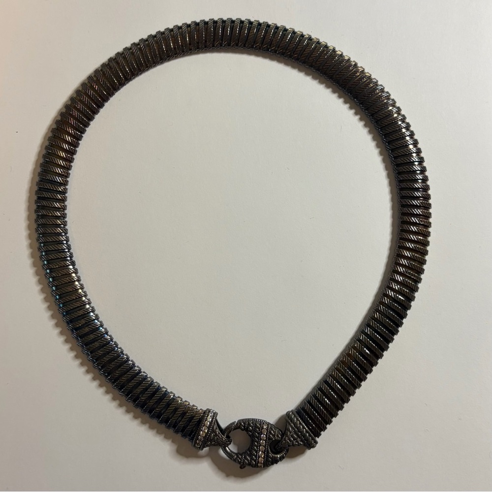 Judith Ripka Black Rhodium Tubogas Collar Necklace Sterling Silver Italy, 18.5” - Picture 4 of 8